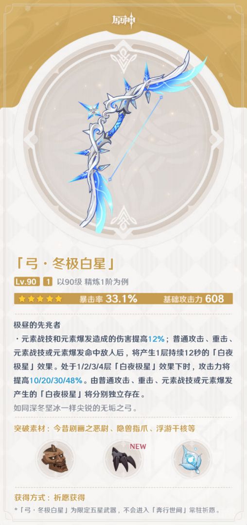原神冬极白星90级属性 原神冬极白星适合谁